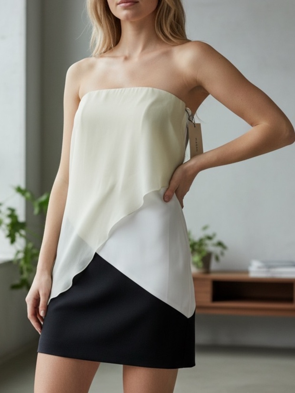 Mason Silk Strapless Mini Dress 2 NWT | Asymmetrical Colorblock Chic